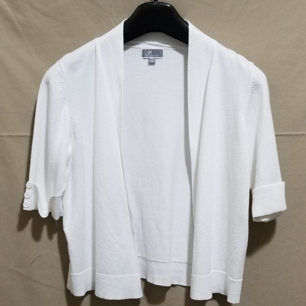 JM Collection  Women's White Open Front 3/4 Sleeve